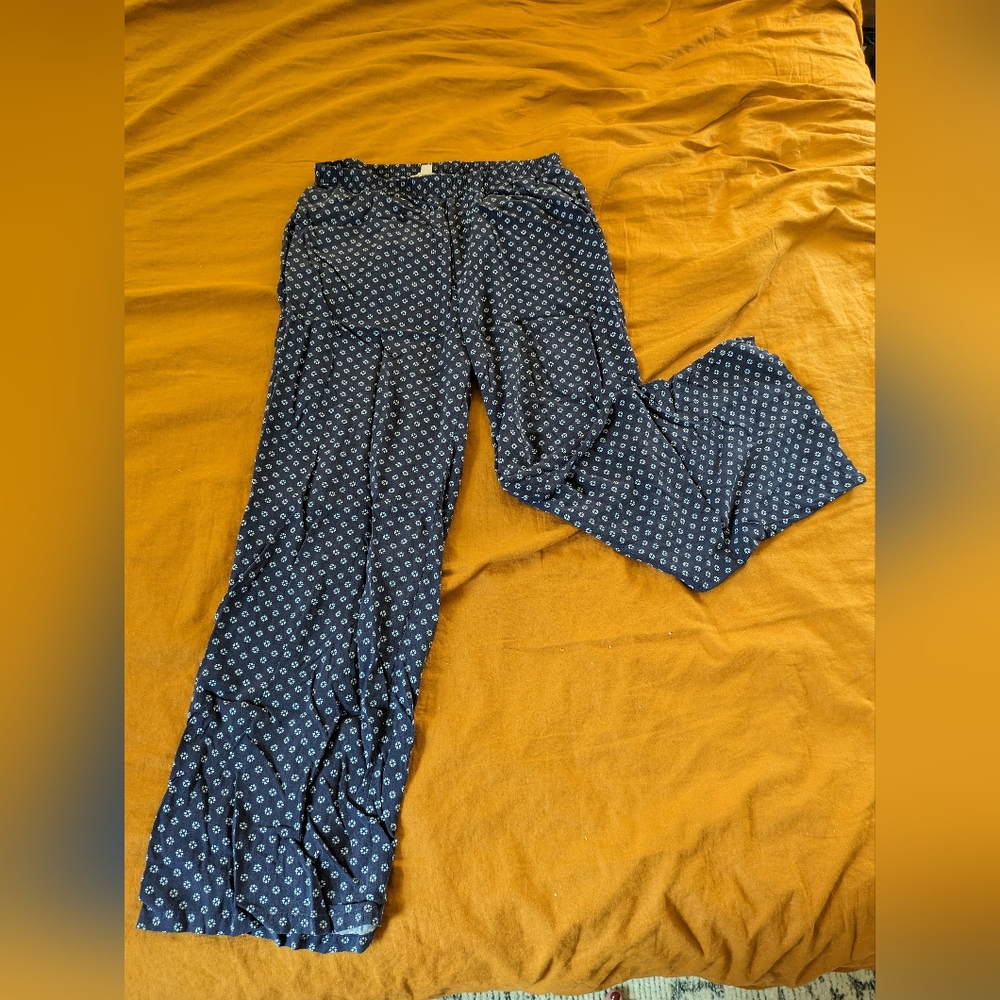 Blue Patterned Wide Leg Pant